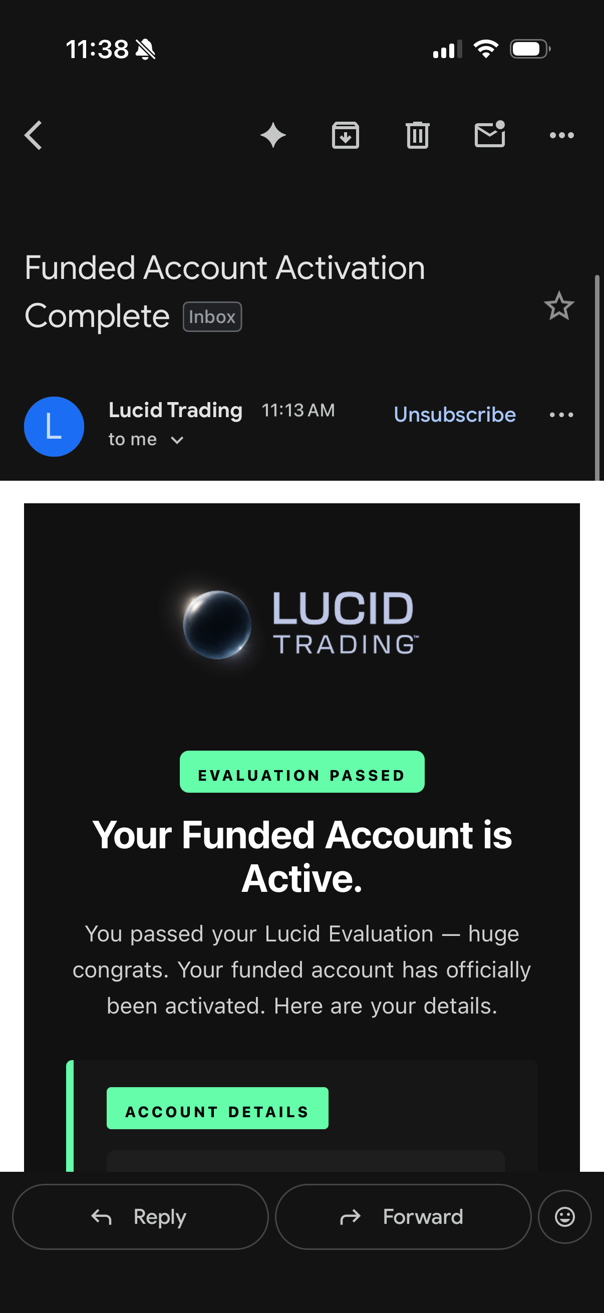 AJ funded account certificate